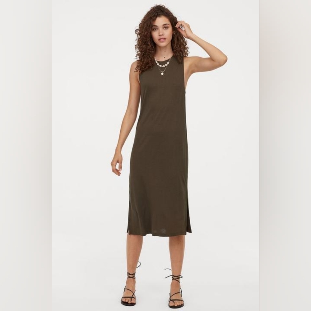 H&M Sleeveless Khaki Midi Dress